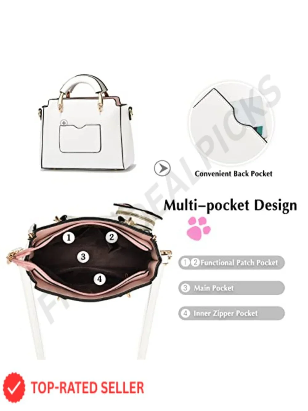 PU Leather Satchel Handbag with Detachable Strap and Cat Coin Purse